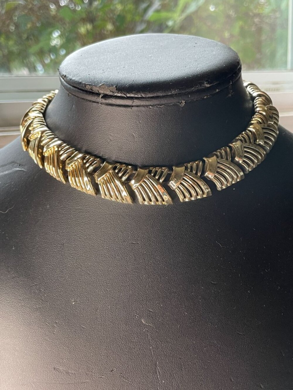 VTG 1950s Coro Signed Gold Tone Chevron Collar Choker Necklace Pinecone Tag